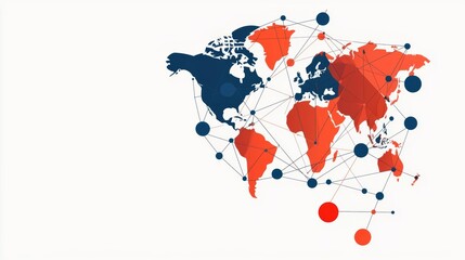 Obraz premium Minimalist network, world connected by abstract paths, symbolic synergy, flat design illustration