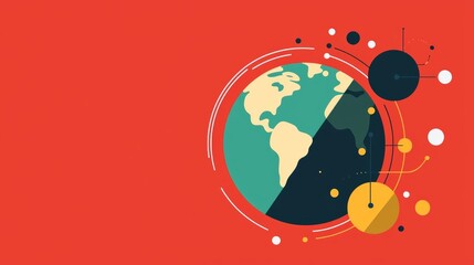 Simple global grid, networked symbols, futuristic synergy, flat design illustration