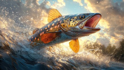 Trout Jumping Out of Water