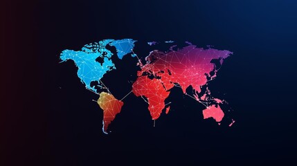 Fototapeta premium Abstract world map, symbolic synergy lines, minimalist connections, flat design illustration