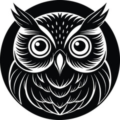 Unique owl face graphic illustration showcasing expressive eyes and intricate feather patterns
