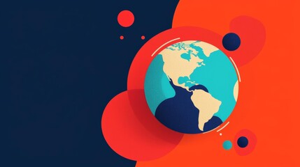 Futuristic globe, networked lines, minimalistic synergy, flat design illustration