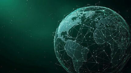 Fototapeta premium Futuristic world of connections, abstract global grid, minimalist symbols, flat design illustration