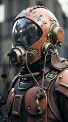 Fototapeta premium A man wearing a steampunk helmet and goggles