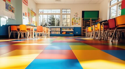 Obraz premium Classroom with modern and colorful interactive floor tiles