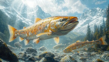 Naklejka premium Majestic Trout in a Mountain Stream