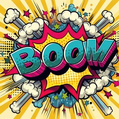 Vibrant retro comic style explosion with boom text