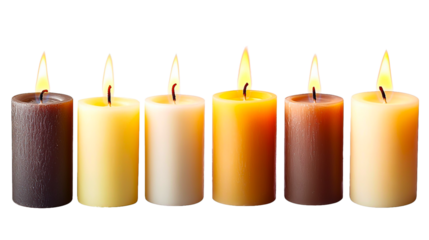 burning candles without background. wax flows down the candle.
