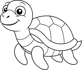 Cute turtle line art perfect for kids coloring book with simple designs and playful details
