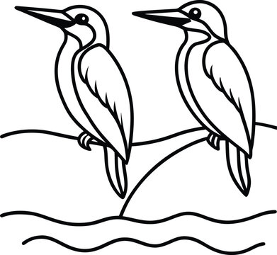 recommend clip art: Adorable kingfisher duo line art perfect for kids coloring book
                    