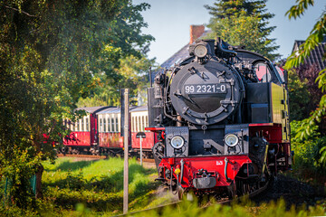 Vintage steam train during summer for historical touristic rides