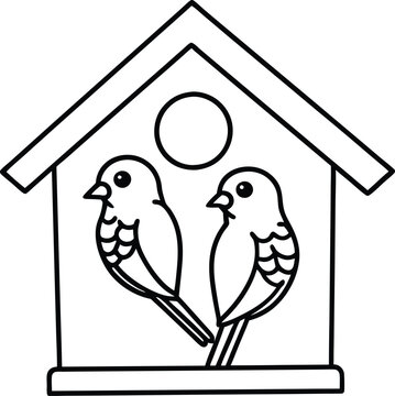 two birds in birdhouse black and white clip art preview