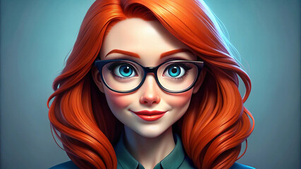 Obraz premium a cartoon of a woman wearing glasses with red hair and a red hair.