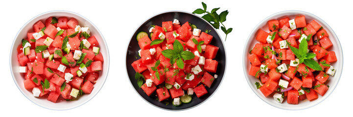 Set of watermelon feta salad isolated on a transparent background