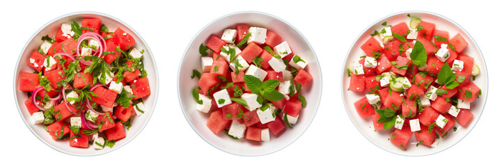 Set of watermelon feta salad isolated on a transparent background