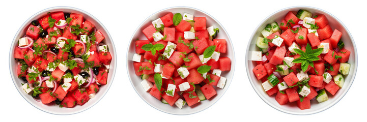 Set of watermelon feta salad isolated on a transparent background