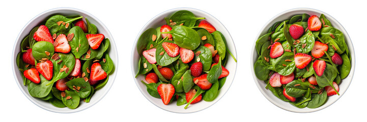 Set of spinach and strawberry salad isolated on a transparent background