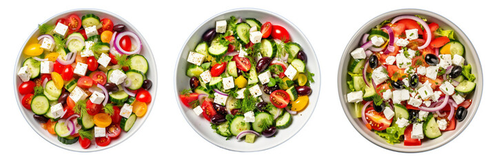 Set of Greek salad with tzatziki dressing isolated on a transparent background