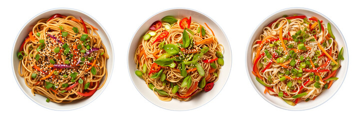 Set of Asian sesame noodle salad isolated on a transparent background