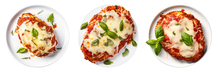 Set of baked chicken parmesan isolated on a transparent background