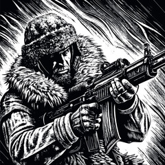 Old soldier engraved vector