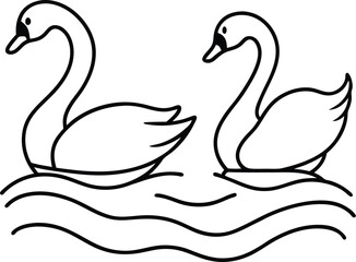 Cute swan illustration in line art style for children's coloring book fun and imaginative
