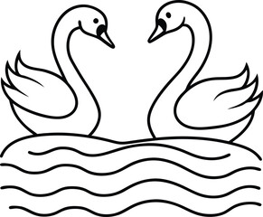 Playful swans in line art perfect for kids coloring book simple design for creative fun
