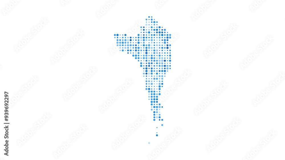 Poster phu quoc dotted digital map. map of phu quoc with pulsating colored circles. shape of the island fil