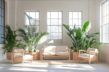 Fototapeta premium Beautiful Modern Living room Interior with furniture's ,mockup frame , posters, wall -3d Rendering