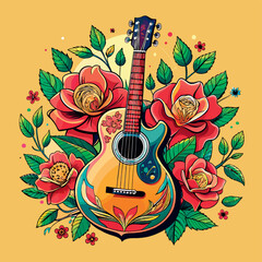 guitar-and-roses vector