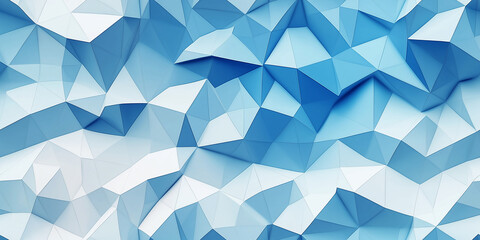 Obraz premium Seamless geometric pattern with 3D polygonal shapes in various shades of blue, creating a cool, crystalline texture with a faceted look.