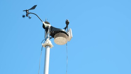 Mobile devices installed to measure city air quality. Air quality measuring device. Wind speed measuring device.