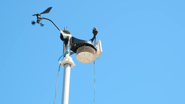 Mobile devices installed to measure city air quality. Air quality measuring device. Wind speed measuring device.