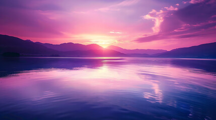 Fototapeta premium Vibrant Sunset Over Calm Mountain Lake
