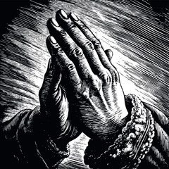Praying hands engraved vector
