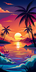 Tropic sunset vector