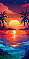 Tropical sea sunset vector