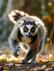 Fototapeta premium A lemur walking on the ground in the woods