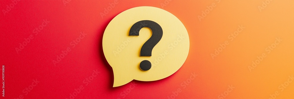 Aufkleber a yellow question mark is on a red background. the red background gives the image a bold and attenti