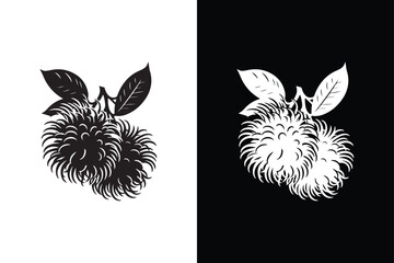 Rambutan silhouette victor icon with black and white background.
