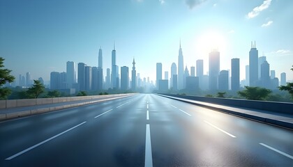 Fototapeta premium Asphalt road square and city skyline with modern buildings scenery under the blue sky