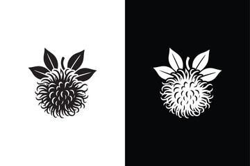 Rambutan silhouette victor icon with black and white background.