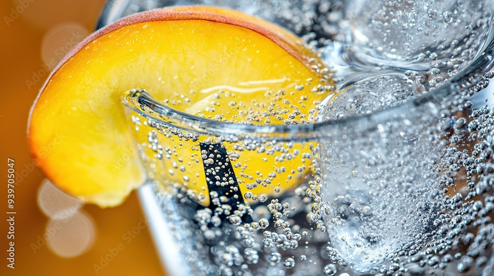 Poster close-up of a glass of water containing a lemon and an eiffel tower protruding from it