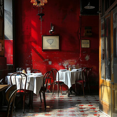 Empty restaurant setting in simple cafe style setting. 