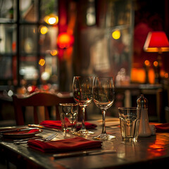 Empty restaurant setting in simple cafe style setting. 