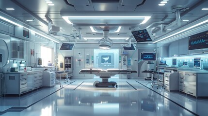 Modern operating room with advanced medical equipment and sterile design.