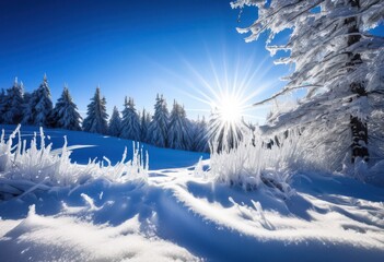 Fototapeta premium stunning icy landscape featuring sparkling snowflakes glimmering under bright sunlight, glistening, winter, frost, nature, outdoors, scenery, crystalline
