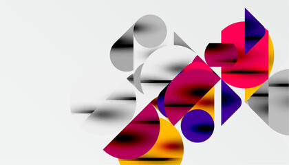 Color beautiful circles, semi circles, squares and round triangles. Geometric mosaic style pattern abstract background for wallpaper, banner, backdrop, card, book Illustration, landing page