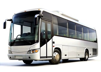 White big 3d tour bus front right angle view