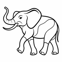 Elegant Single Line Black & White Running Elephant Vector Art